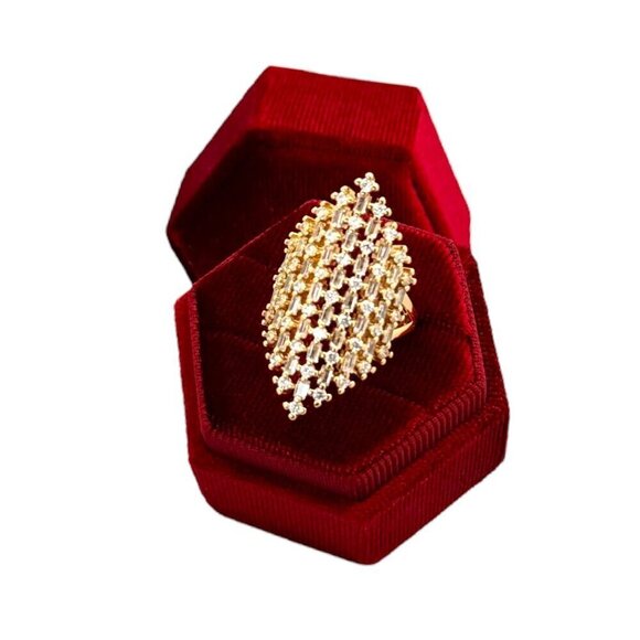 NEW Cocktail Ring 18K Gold Plated Swarovski Crystals Geometric Adjustable Glam - Picture 3 of 9